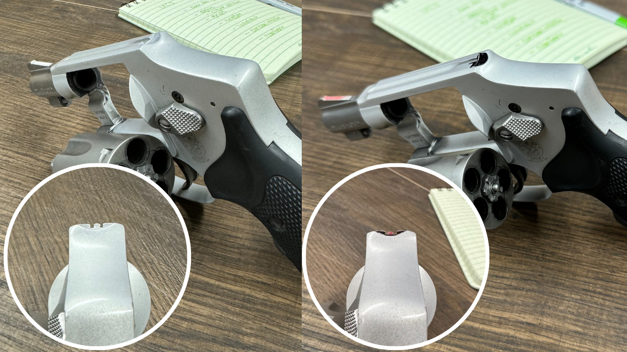 S&W 642, on right sharpie added to help distinguish sight picture S&W 642, on right sharpie added to help distinguish sight picture