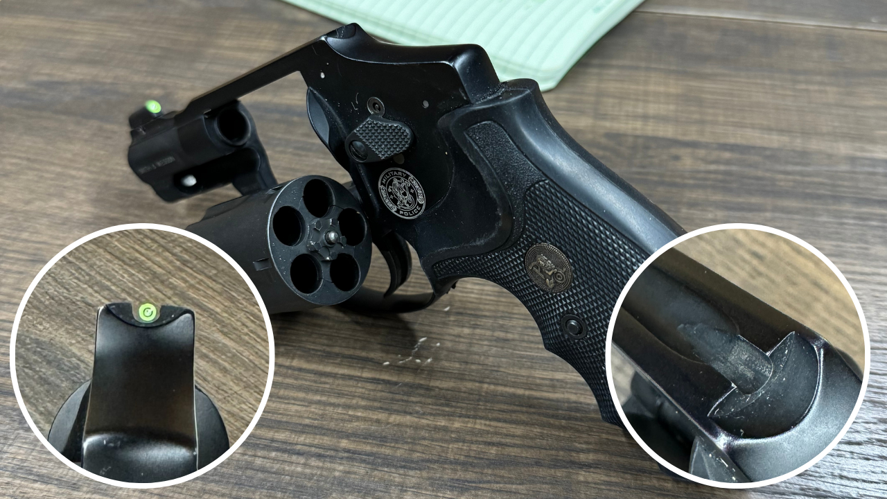 S&W 442, on right rear milled to add notch to help distinguish sight picture S&W 442, on right rear milled to add notch to help distinguish sight picture